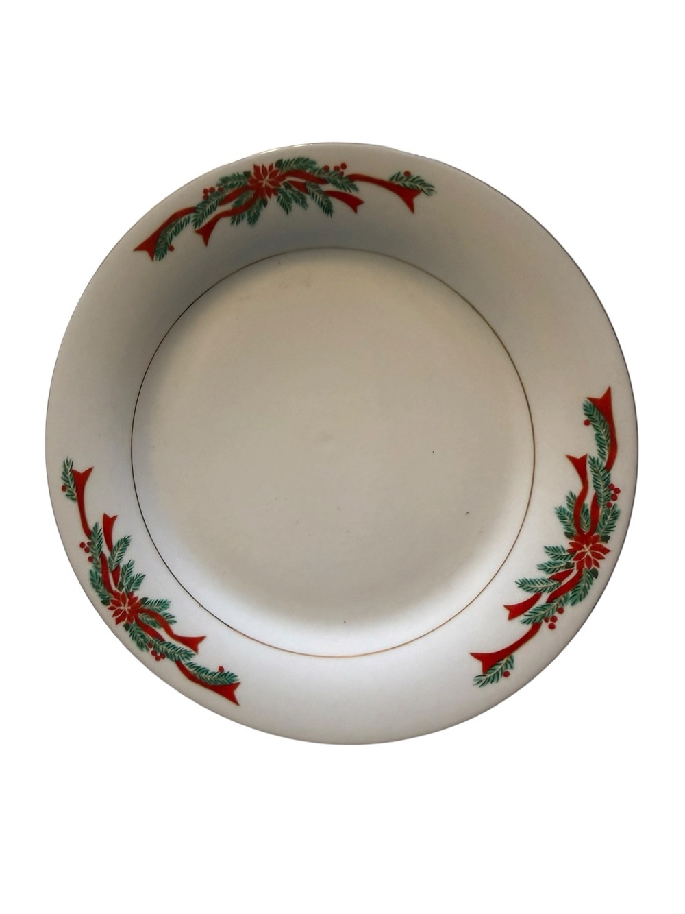 Vintage Poinsettias & Ribbons Christmas Fine China Plates Set of 7